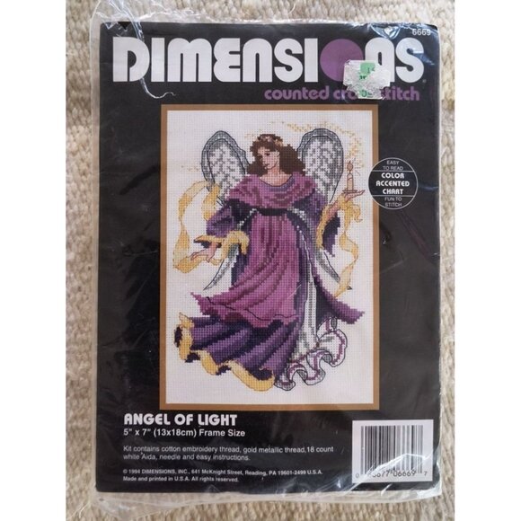 Dimensions Counted Cross Stitch Kit Purple "Angel Of Light" 5"x7" - Picture 1 of 2